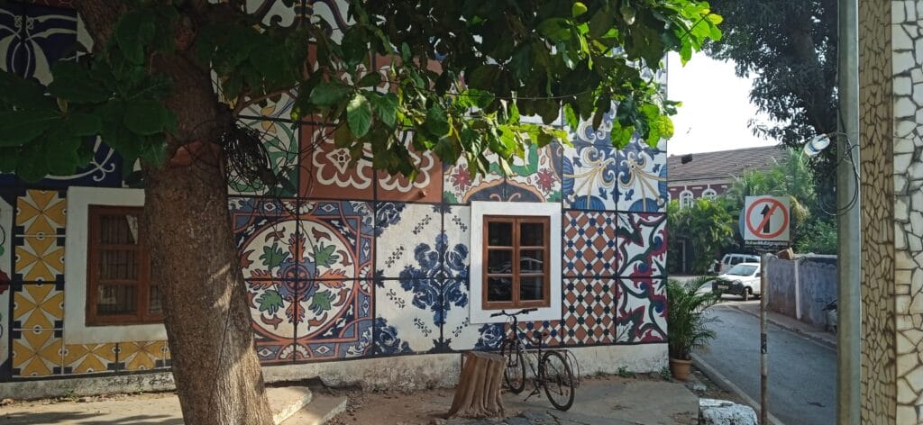 Abstract mosaics on a wall in Sao Tome.