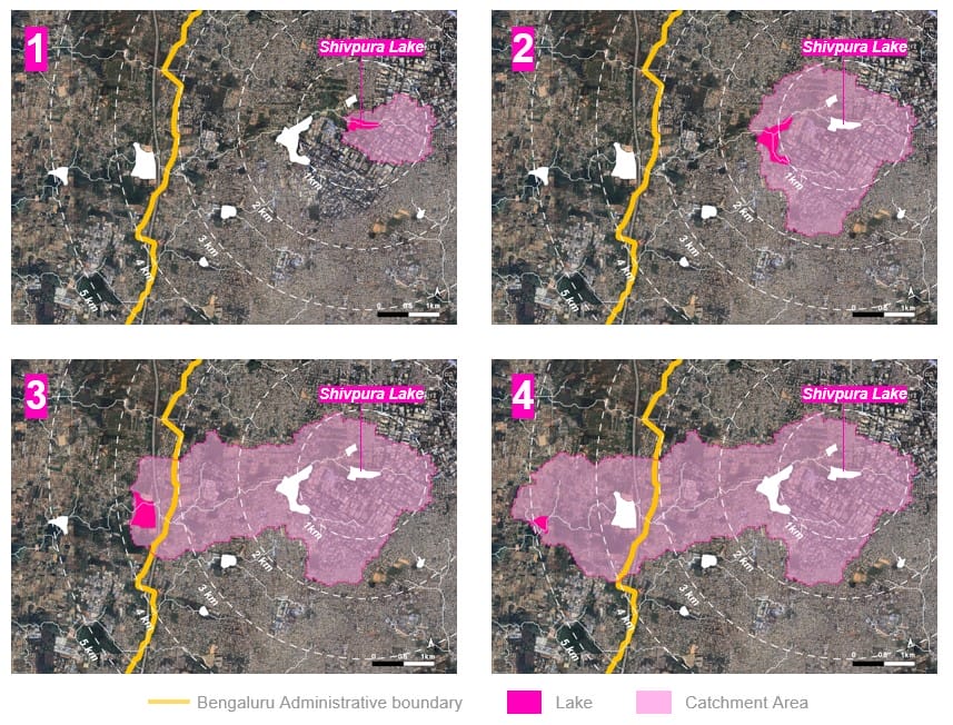 4 maps showing the contamination flow